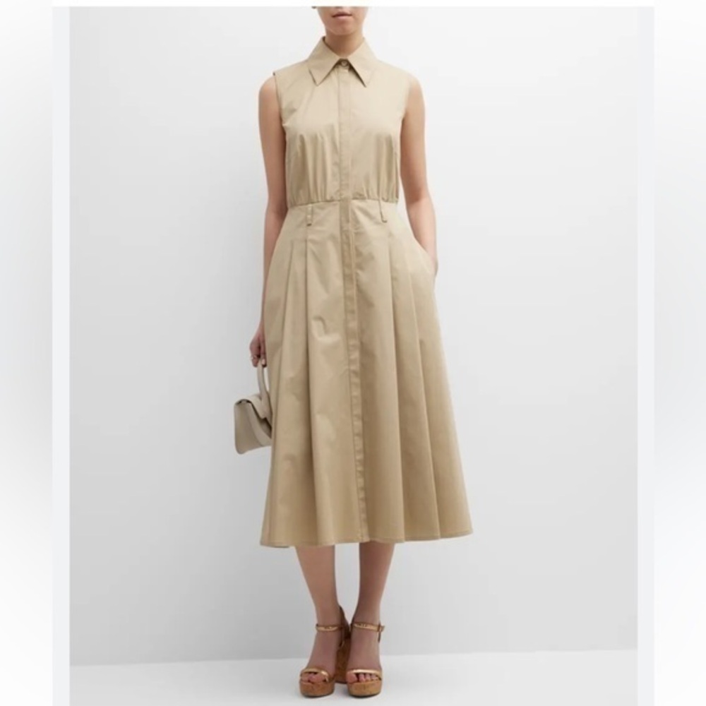 Tommy Hilfiger Preppy Cotton Blend Oxford Blouse Style Midi Pleated Dress